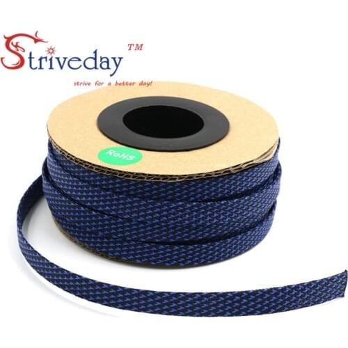 1 meters Black & Blue High quality 10mm Braid PET Expandable Sleeving High Density Sheathing Plaited Cable Sleeves DIY