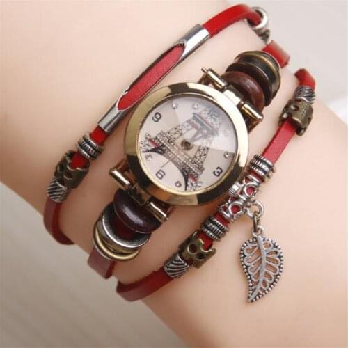 10pcs/lot Multilayer Leather Rope Bracelet Leaf Pendant Bracelet Wristwatches Watch Bangle Women Jewelry 5 Color Wholesale
