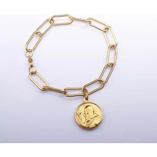 100% Stainless Steel San Benito Medal Bracelet For Women Men Gold/Silver Color Metal St Benedict CHUNKY CHAIN Bracelet