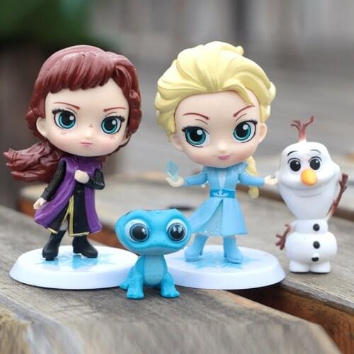 4pcs/set Frozen 2 Disney Q Version Princess Elsa Anna Olaf Fire Lizard Pvc Model Toy For Kids Girl Cake Decor Birthday Xmas Gift