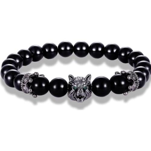8mm wolf gold silver copper cz zircon cubic zirconia beads bohemian Yoga Bracelet agate Onyx Stone Bangles xdv2
