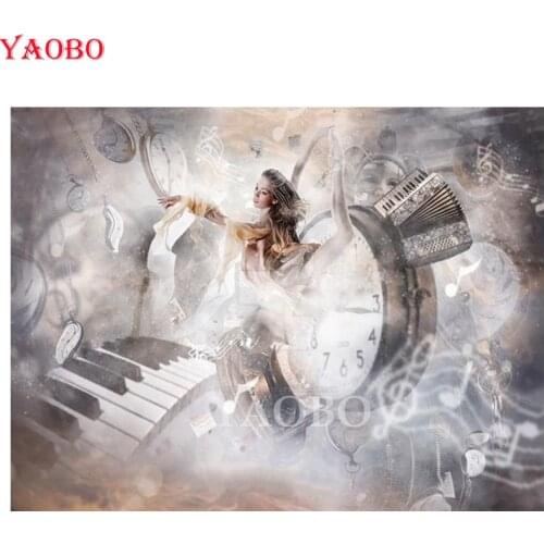 Fantasy Dance Lady Clock Piano Music 5D DIY Diamond Painting Full Square/Round Drill Embroidery Cross Stitch rhinestone mosaic