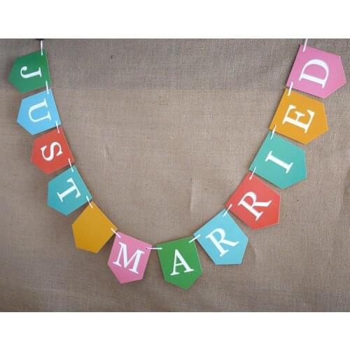 Free Shipping 1 X JUST MARRIED Banner 6 Colors Fishtail Bridal Shower Banner Wedding Decoration Party Supplies