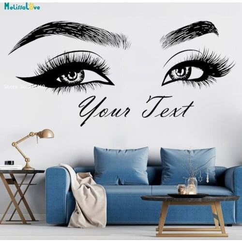 Large Size Eyelashes Delicate Wall Decal Lashes Brows Beauty Salon Girl Custom Text Make Up Vinyl Decals YT3630