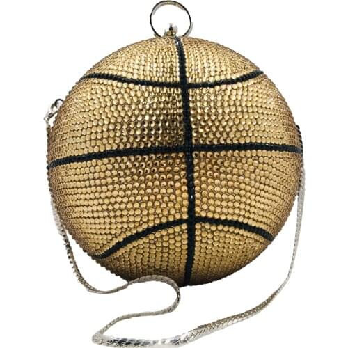 Boutique De FGG Novelty Fun Blasketball Shape Women Crystal Clutch Evening Bags Hand Made Diamonds Minaudiere Purse and Handbag
