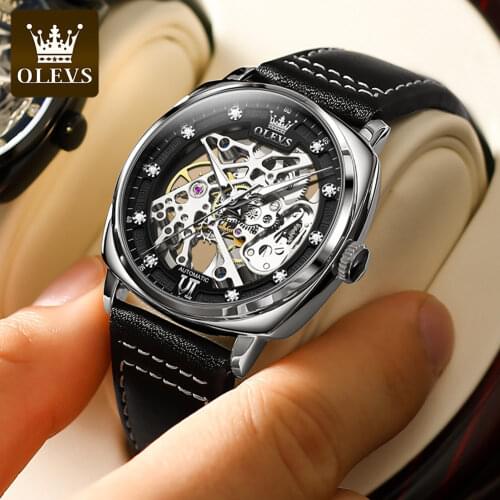 OLEVS Top Brand Luxury Mens Automatic Mechanical Watch Hollow Luminous Waterproof Automatic Winding Sports Sapphire Glass Watch