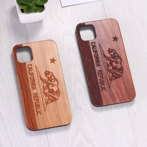 California Republic Bear Real Wood Phone Case Coque Funda For iPhone 12 Mini 6Plus 7 7Plus 8 8Plus X XR XS Max 11 Pro Max