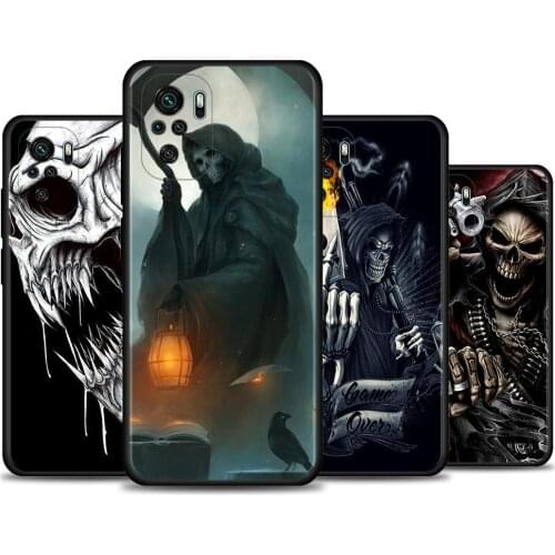 Case for Redmi Note 10 Pro Max 9 8 8T 7 Cover For Redmi K40 Pro Plus 9 Power 9A 9C 9T 8A Funda Grim Reaper Skull