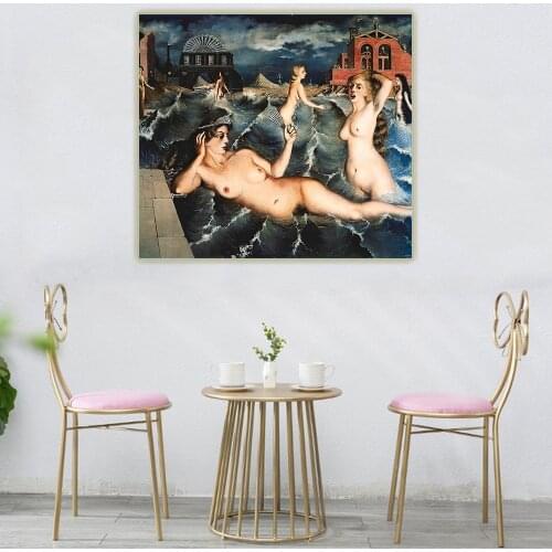 Citon Paul Delvaux《Nymphs Bathing,1938》Surrealism Canvas Art Oil Painting Artwork Picture Background Wall Decor Home Decoration