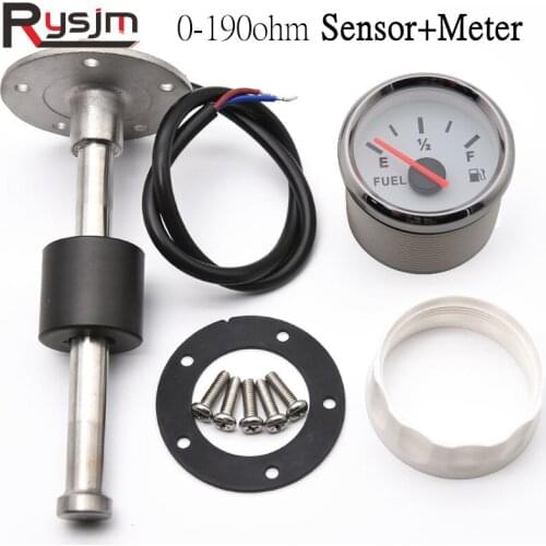 52MM Fuel Gauge With Red Backlit Include Fuel Level Sensor 125mm 150mm 175mm 200mm 250mm 325mm 425mm 0-190ohm Oil Tank Sensors
