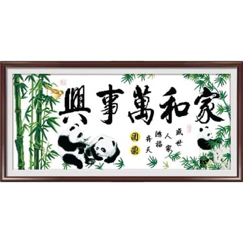 Dragon Phoenix Bamboo Panda Harmony at home brings prosperity Stamped Cross Stitch Kit