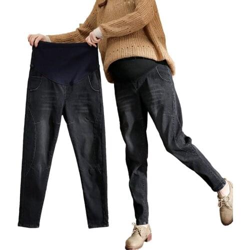 Maternity High Waist Jeans Spring Pregnancy Belly Jeans Harem Style Loose Wide Leg Comfortable Straight Pants for Pregnant Women