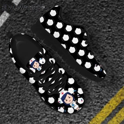 ELVISWORDS Mask Nurse Design Womens Lightweight Air Mesh Sneakers Lace Up Walking Shoes for Ladies Womans Leisure Footwear