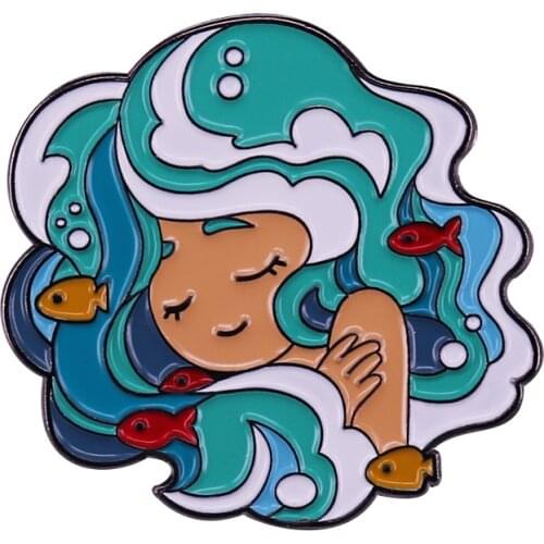Fantasy Sea Girl And Fish Brooch Pin
