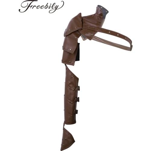 Gothic Steampunk Style PU Adjustable Metal Rivets Shoulder Armors with Arm Strap Set Medieval Cosplay Costume Accessory