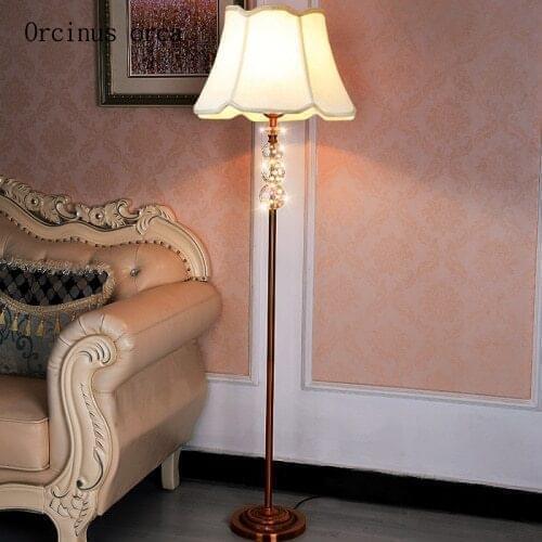 Crystal American floor lamp living room bedroom study vertical table lamp European antique copper cloth luxury floor lamp