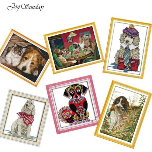 Hot Joy Sunday Cross Stitch Kits Dogs Animals Patterns DMC 11CT 14CT Chinese Embroidery Needlework Set Printed Canvas Home Decor
