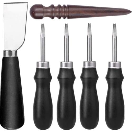 LMDZ 4 Sizes Leather Edge Beveler Wood Leathercraft Edge Slicker Burnisher Skiving Knife Handle Leather Tools for DIY Leather