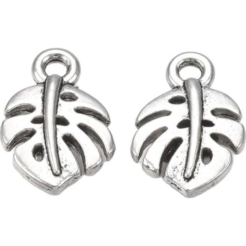 100pcs Tibetan Alloy Monstera Leaf Charms for DIY Fashion Jewelry Earring Necklace Making Accessories 14*9.5*3mm Hole 1.6mm