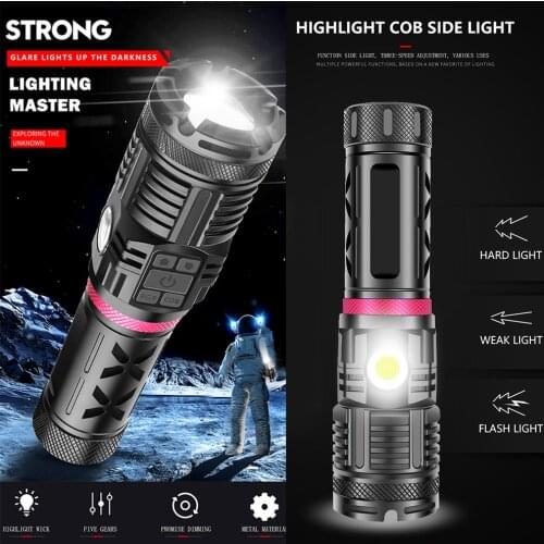 Multi-function Long Shots Lamp Hunting XHP120 Multi-function Flashlight USB Charging COB LED Hunting Fishing Hand Lamp