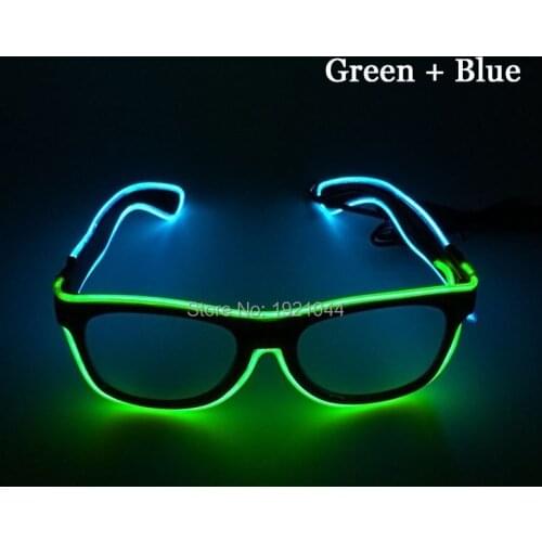 Fashion Cheap 50pcs double color EL Wire Neon Light up Glasses with sound activated for Holiday Festival Decoration