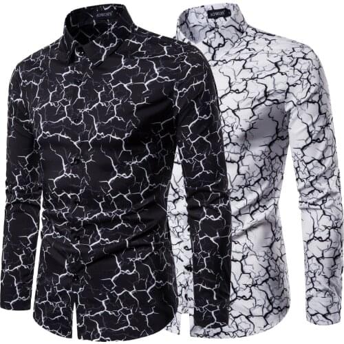 Mens slim all-match long-sleeved shirt lightning print shirt