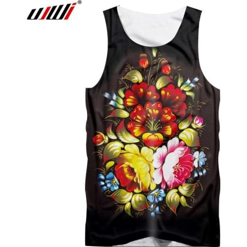 UJWI Men Sleeveless Shirt Black 2019 New Fashion 3D Mens Floral Printed Big Size Casual Tanktop Custom-made Print Vest Dropship