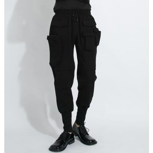 Diablo personality multi-pocket asymmetrical hairdressers clothing loose-fitting feet harem pants men