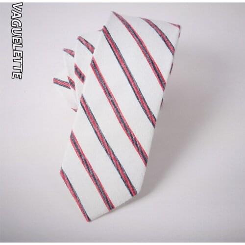VAGUELETTE White/Black Striped Tie Slim Cotton Skinny Necktie Handmade Fashion Red Plaid Ties For Men 145*6.5CM