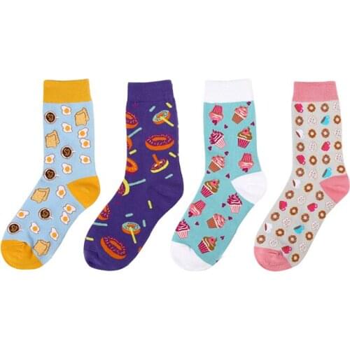 6 Pairs Cartoon Printing Creative Food Women Socks Omelette Ice Cream Donuts Bread Casual Life Home Funny Socks Sweet Girl Sock