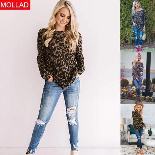 2021 New Autumn and Winter Reverse Leopard Print T-shirt Casual Womens Clothing