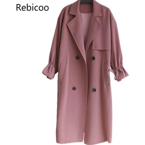 New Hot Spring Autumn Overcoats Women Trench Coats Long Sleeve Fashion Turn-Down Collar Overwear Clothing XS-XXL