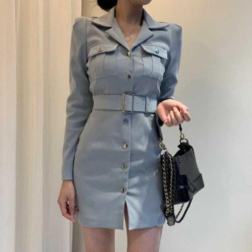 Women Vestido Korean Style Sashes Single Breasted Buttons Long Sleeve Office Lady Harajuku Autumn Winter Mini Shirt Dress