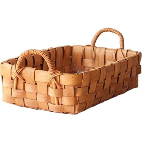 Hand Woven Bread Fruit Basket and Serving Trays for Dining, Coffee Table, Kitchen Counter, with Handle