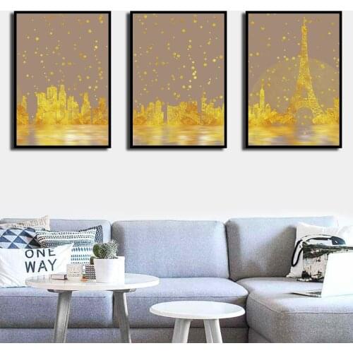 Poster Canvas Painting Wall Art Beautiful City Golden Nordic Modern Home Decoration HD Printing Room Popular
