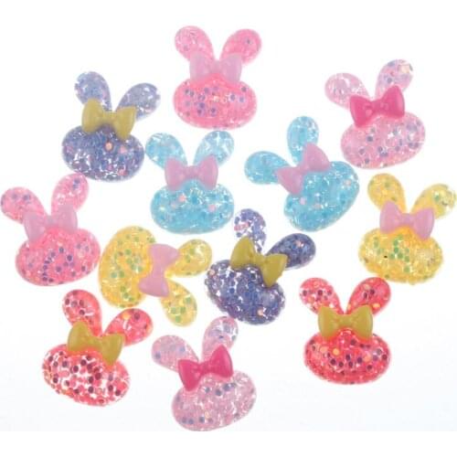 50pcs Clear Colorful Resin Rabbit With Tie Decoration Crafts Flatback Cabochon Embellishments For Scrapbooking Diy Accessories