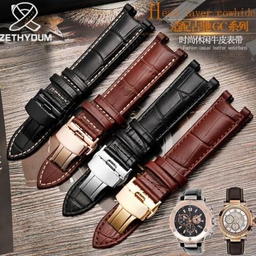 Genuine Leather Watchband for GC 22*13mm 20*11mm Notched Strap Withstainless Steel Butterfly Buckle Men and women watch belt