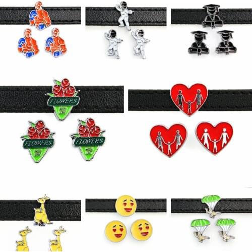 Mixed Designs! 10pcs 8mm slide charms Ladybug DIY charms Internal Dia.8mm fit 8mm band wholesales