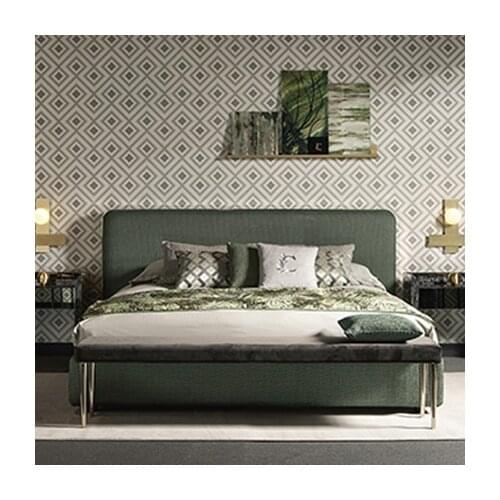 Post moder style woden large double bed set with two black elegant nightstands for bedroom villa