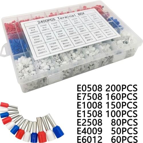 Tubular Terminal Various Styles Box-packed Electrical Tube Ferrule Terminal Insulated Wire Connector Crimping 2400pcs Kit Set