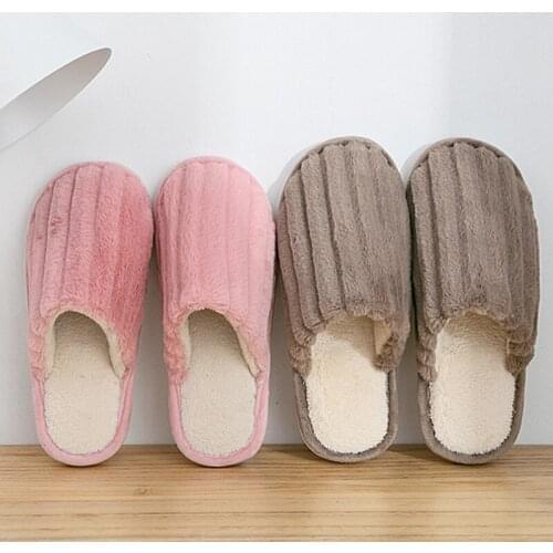 Comfortable Cotton Fabric Slippers Women Winter Short Plush Shallow Shoes Slipper Large Size Home Velvet Warm