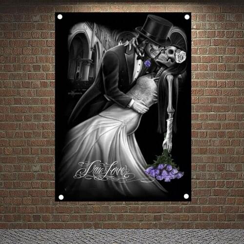 Terror Wedding skull Art Posters Wall Sticker Canvas Painting Skeleton Couple Tattoo Banners Flags Flip Chart Home Decoration