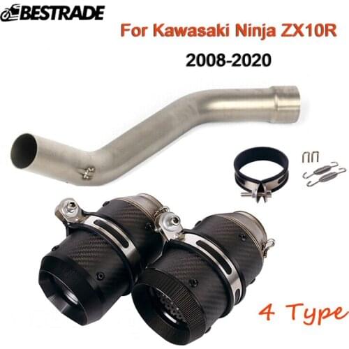 Motorcycle Exhaust System Middle Link Connect Pipe Slip On 51MM Muffler Tube For Kawasaki Ninja ZX10R Stainless Steel Or Carbon