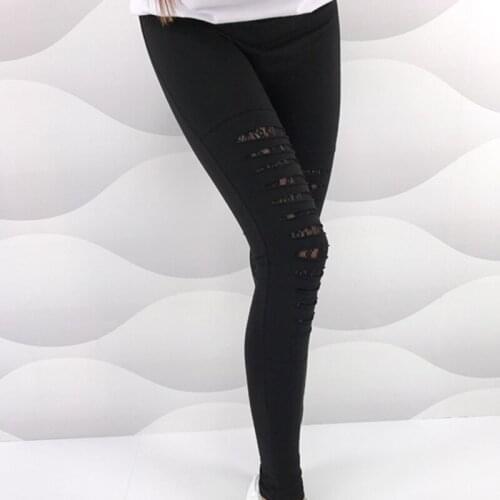 Women Stretch Skinny Lace Casual High Waist Black Pencil Pants Trouser