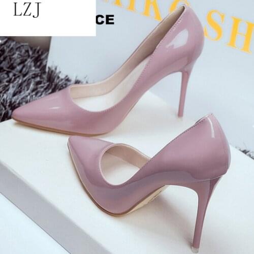 2019 Women Shoes Pointed Toe Pumps Patent Leather Dress Shoes High Heels Boat Shoes Wedding Shoes Zapatos Mujer 10cm/7cm/4cm