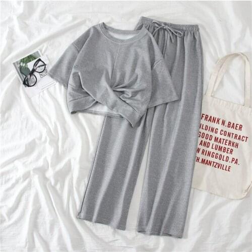 Summer Nightgown Cute Home Suit for Womens Two Piece Clothes Shirt+Pant Pajamas Sets Outfits Female Casual Black Gray Homewear