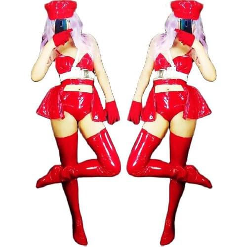 Fashion Sleeveless Halter Red Coat Of Paint Shorts Tops Nightclub Singer Performance Stage Wear Evening Prom Outfit