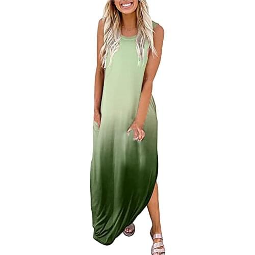 Maxi Dresses For Women 2021 Women Casual Loose Gradient Pocket Long Dress Sleeveless Split Dresses Vestidos De Mujer Casual