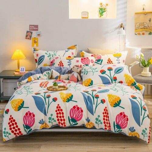 Winter Warm Luxury Comfortable 1 Piece Cartoon Flower Plant Thicken Soft Duvet Cover Flannel Cover Bedding Single/Double