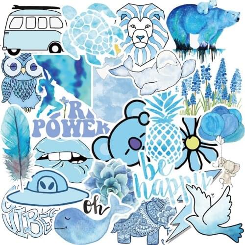 50 PCS Cartoon Summer Blue Kawaii Stickers For Chidren Toy Waterproof Sticker To DIY Laptop Bicycle Helmet Car Decals F4